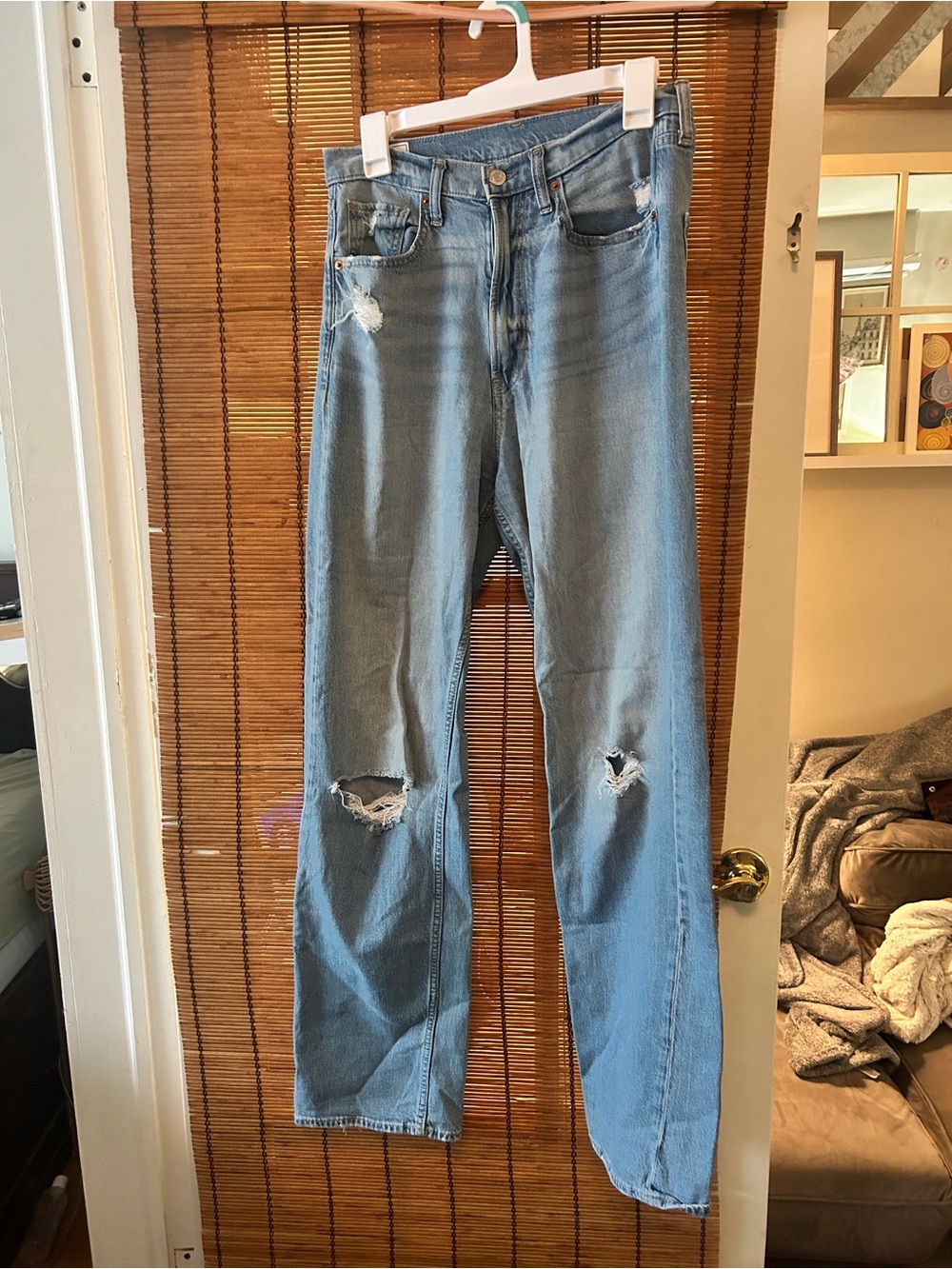 GAP Light Blue Flare Jeans with Knee Distressing